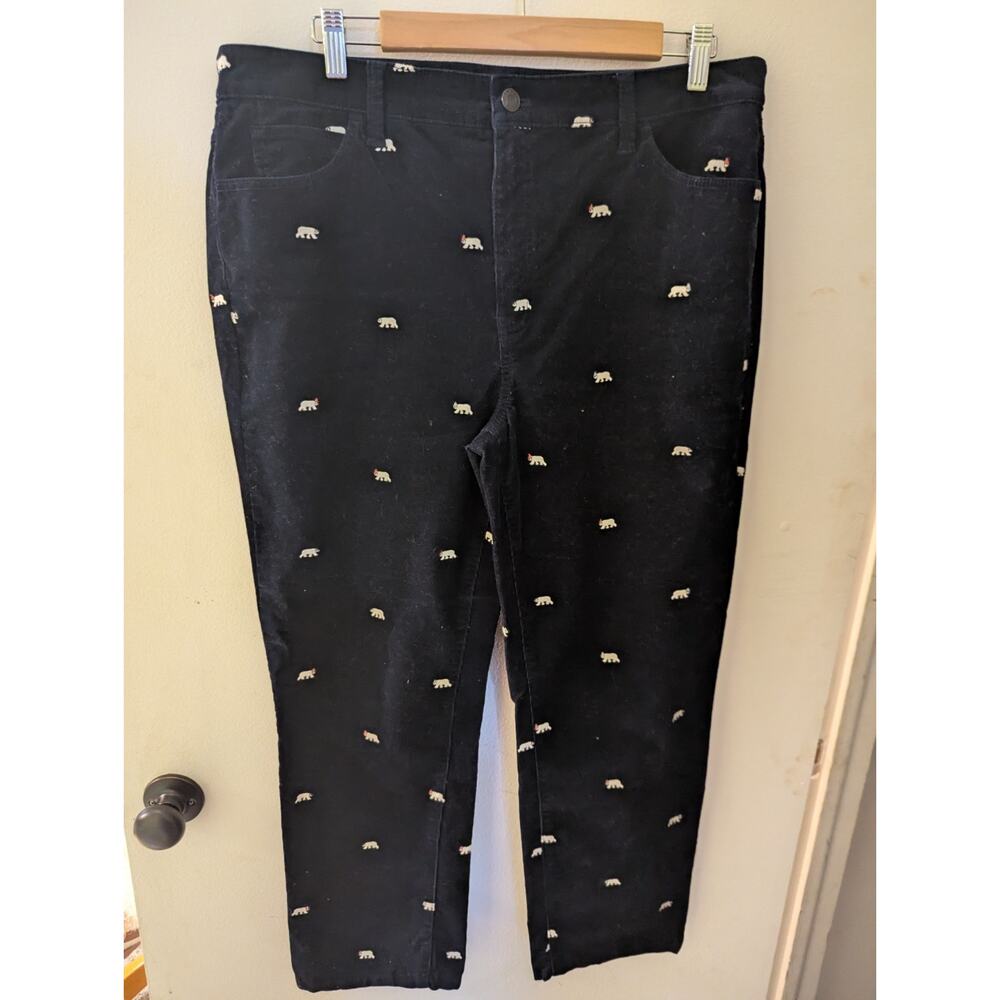 Talbots Navy Corduroy Straight Leg Pants w/ Embroidered Polar Bears Size 14P